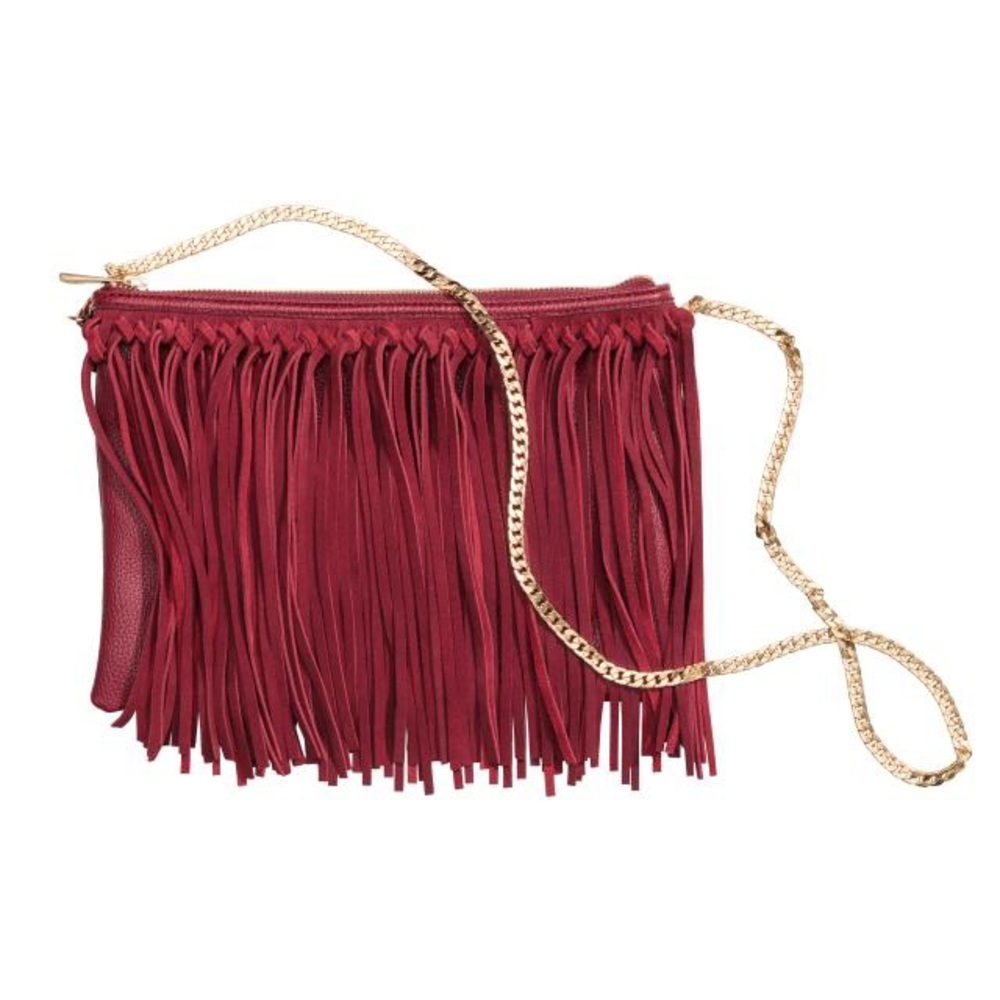 SOLD -Suede-Fringed  -Garnet ‘n Gold Bag